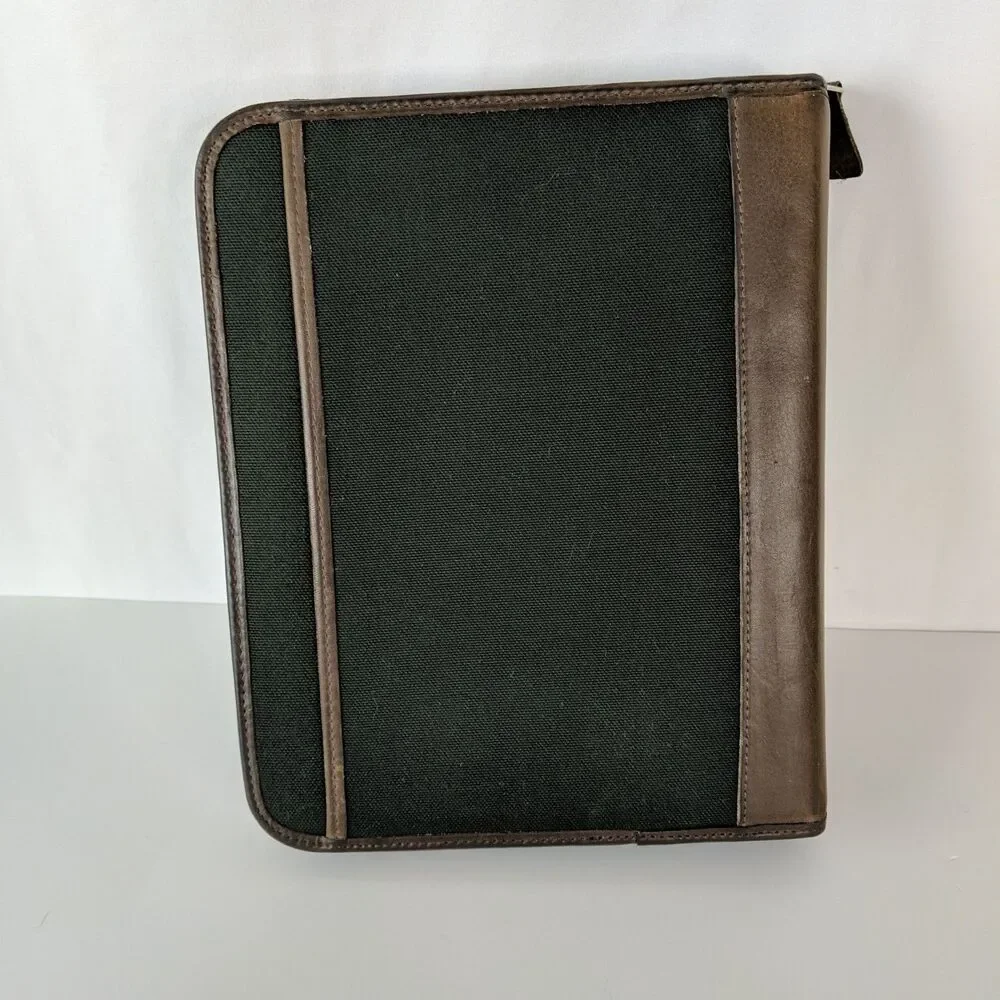 FRANKLIN QUEST Canvas & Leather 7 Ring Planner Binder Zip Organizer Made in USA